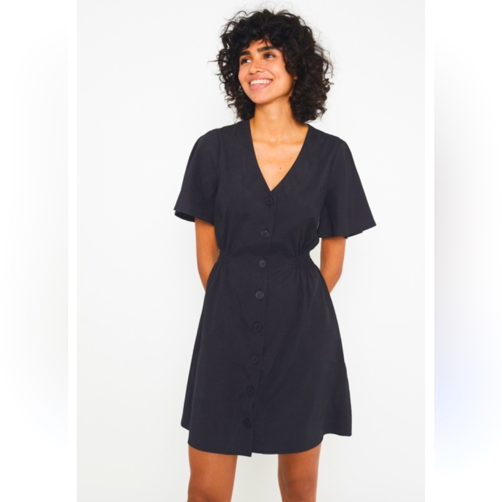 Wild Pony Black Dress Size Small V-neck Mini Dress Button Down NWT